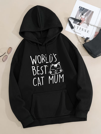 Cute and Cozy Cartoon Letter Cat Print Hoodie: A Must-Have Addition to Women's Fashion