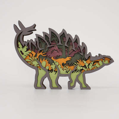 Dinosaur Delight: Stegosaurus Wooden Art Carving Light - Perfect Bedside Desk Decor and Soothing Night Light for Kids