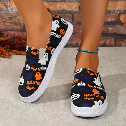 The Halloween Chic Women's Canvas Sneakers are perfect for the fall season. These lightweight and breathable shoes feature a pumpkin and ghost print, making them the perfect complement to your costume. With a reliable rubber sole and cushioned insole for maximum comfort, they're great for an evening of trick-or-treating.