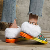 Festive Footwear: Women's Christmas Fluffy Canvas Shoes with Santa Claus & Snowman Print - Plush Lined Flats for a Warm Winter