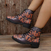 Stylish and Spooky: Women's Halloween Print Combat Boots - Lace-Up, Lug Sole Ankle Boots for Casual All-Match Appeal