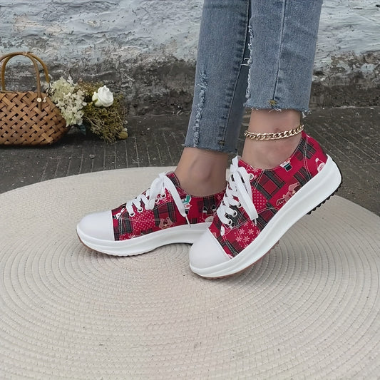 Festive Feet: Women's Christmas-style Canvas Sneakers for Comfy and Stylish Holiday Season