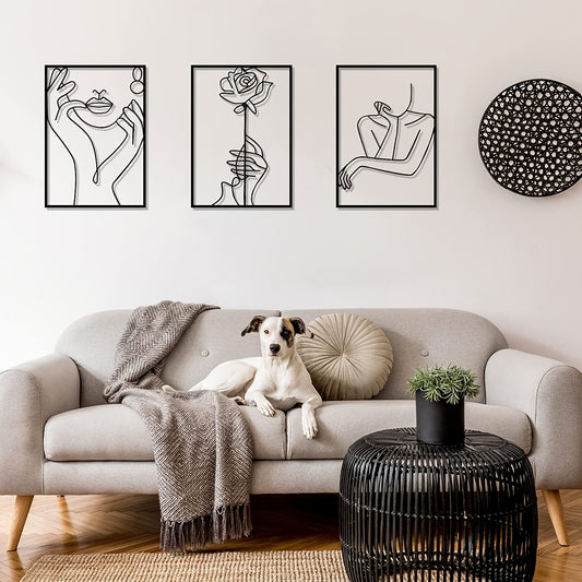 This sleek metal wall art features a simple silhouette of a female body in an abstract line design. An elegant home decor choice, this sign makes an ideal hanging piece to show off the perfect combination of style and beauty.