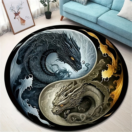 Bring a playful touch to your home with this Dragon Print Round Carpet. This anti-slip floor mat is sure to add a touch of charm and color to any living space. Crafted from durable and long-lasting materials, it’s fade-resistant and guaranteed to brighten up your space for years to come.