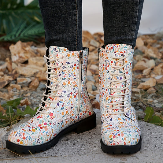 These stylish Women's Floral Combat Boots make an ideal fashion statement, combining a fashionable round toe and a lace-up short boots for a look that is both comfortable and stylish. Perfect for any occasion, they are sure to keep your feet comfortable all day.