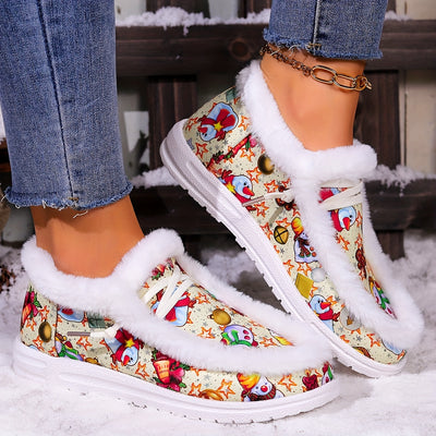 Winter Wonderland Style Snow Boots: Festive Snowman Patterns with Christmas Ball Bell Embellishments for Ladies