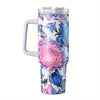 40oz Floral Pattern Tumbler With Lid And Straw, Stainless Steel Thermal Water Bottle With Handle, The Perfect Gift for Any Occasion