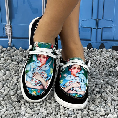 Step into Style and Comfort with Women's Cartoon Pattern Beauty Loafers: Slip-On, Comfy, Lightweight Canvas Shoes