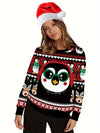 Winter Wonderland: Penguin and Deer Print Pullover Sweatshirt - Stay Cozy and Stylish!