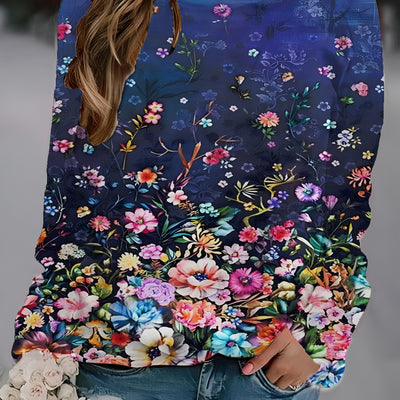 Floral Finesse: Women's Casual Long Sleeve Pullover Sweatshirt for Fall/Winter Chic