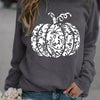 Halloween Pumpkin Pattern Sweatshirt: Spooky and Stylish Crew Neck Long Sleeve for Women