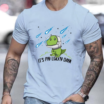 It's My Lucky Day: Cute Dinosaur Tee - Men's Casual Crew Neck T-Shirt for a Stylish Summer Look