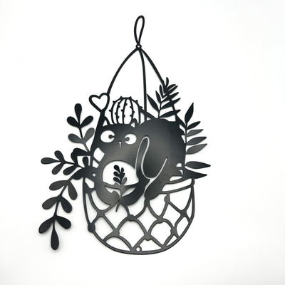 Metal Art Cat Wall Hanging: Whimsical Decor for Home and Garden