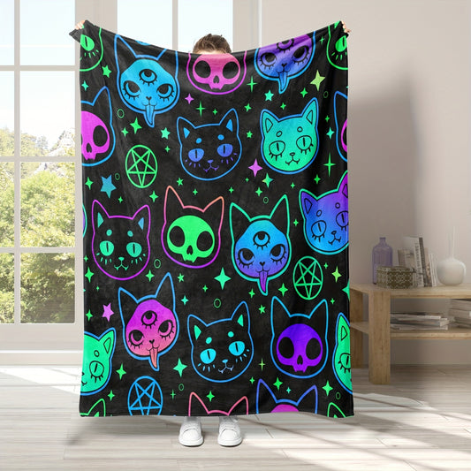 Stay cozy and stylish with the Cute Cartoon Witch Cat Print Blanket. This ultra-soft throw blanket features a vibrant witch cat print and is perfect for adding a splash of personality and color to any room. Made from high-quality material, this blanket is sure to keep you warm while making you look great.