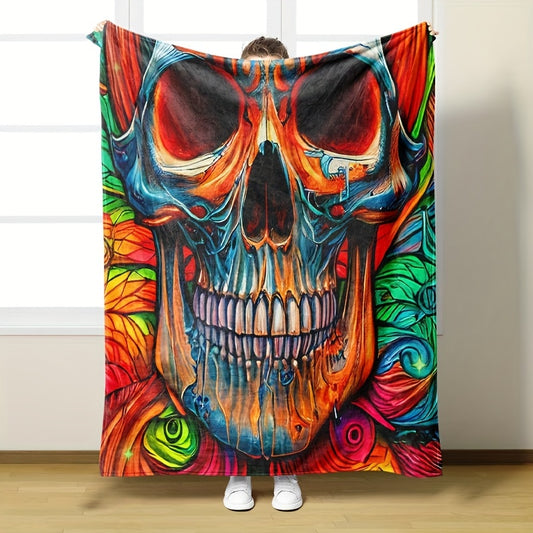 Painted Skull Cartoon Creative Pattern Blanket, Travel Blanket, All Seasons Home Decoration Blanket Layout Sofa Blanket