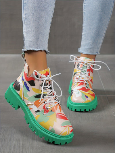 Take your style to the next level with these Women's Vibrant Print Boots. Featuring a lace-up platform, these casual hiking shoes provide versatile, cool and trendy style. With an elevated sole to ensure a comfortable fit, these shoes are the perfect addition to any wardrobe.