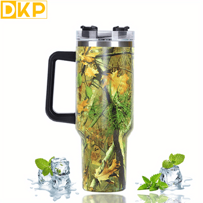 40oz Foliage and Branch Design Stainless Steel Water Tumbler - Perfect for Outdoor Camping, Driving, and Hiking - Includes Car Mug with Handle and Lid