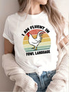 Cluck and Letter: Trendy Chicken Print Crew Neck T-Shirt for Women's Casual Spring/Summer Wardrobe