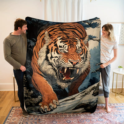 Cozy Tiger Print Flannel Blanket: The Perfect Nap and Travel Companion for Every Season