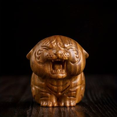 Retro Oriental Zodiac Tiger: Exquisite Green Sandalwood Carving for Home Decor