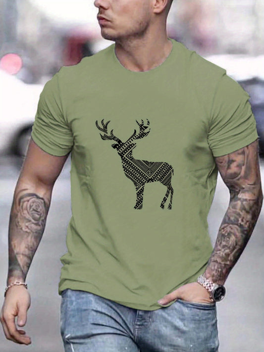This Christmas Deer Creative Pattern Men's T-Shirt is the perfect choice for outdoor summer wear. Crafted with a crew neck and lightweight fabric, this stylish top is breathable and comfortable. 