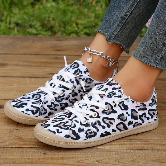 Experience breathability and comfort with these fashionable Women's Leopard Series Print Canvas Shoes. Constructed with lightweight materials and a lace-up design, these shoes are perfect for outdoor activities. Enjoy the intricate leopard print design and look stylish while you explore nature.
