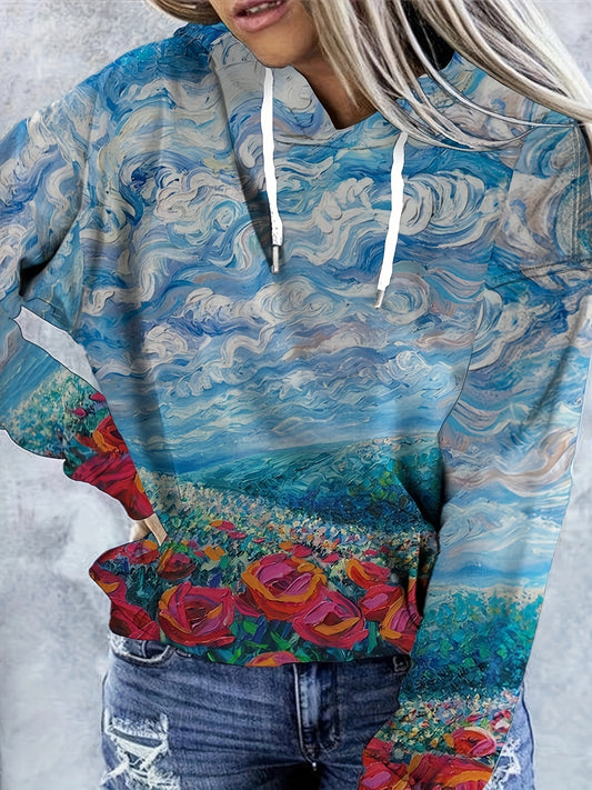 Floral Majesty: Stylish and Comfy Kangaroo Pocket Hoodie for Women