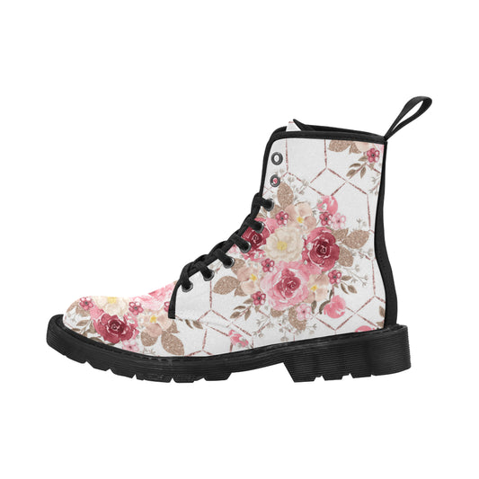 Cute Rose Bouquet Boots, Pink Flower Martin Boots for Women