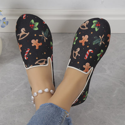 Festive Comfort: Women's Christmas Print Flat Shoes – Lightweight Slip-Ons for Casual Style