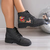 Stylish and Cozy: Women's Santa Claus Print Short Boots - Casual Lace-up Ankle Boots - Comfortable Christmas Boots
