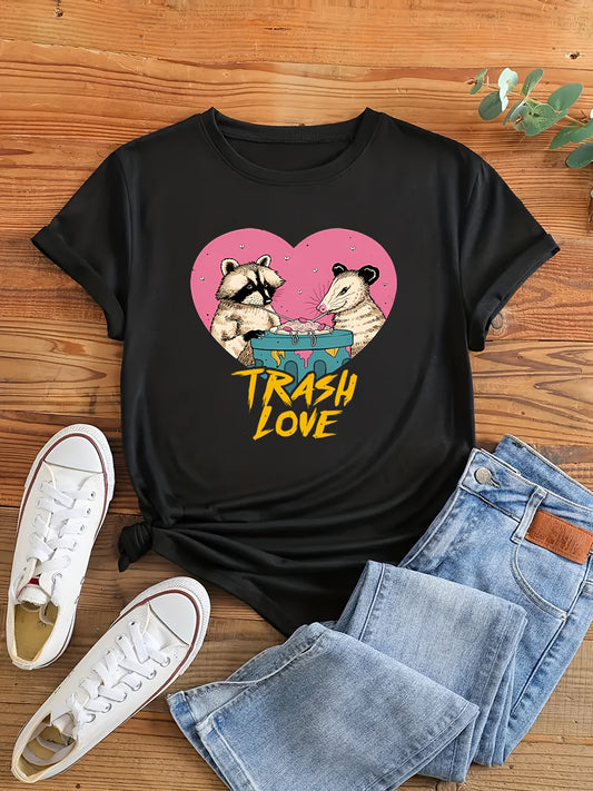 Add a touch of casual charm to your wardrobe with Trash Love's Animal Print T-Shirt. Featuring a unique twist on traditional animal print, this shirt is a must-have addition to any woman's clothing collection. Embrace your love for animals while staying st