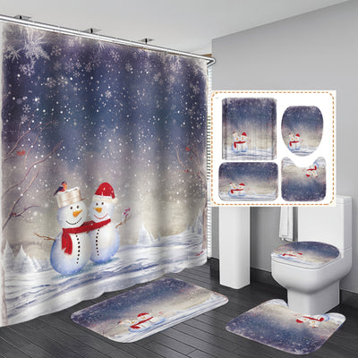 Winter Wonderland Bathroom Decor Set: 4-Piece Christmas Snowman Shower Curtain and Rug Set with Hooks - Adorable Snowman Snowflake Scene Design for a Festive Holiday Bathroom Makeover - Perfect Xmas Gifts & Decor