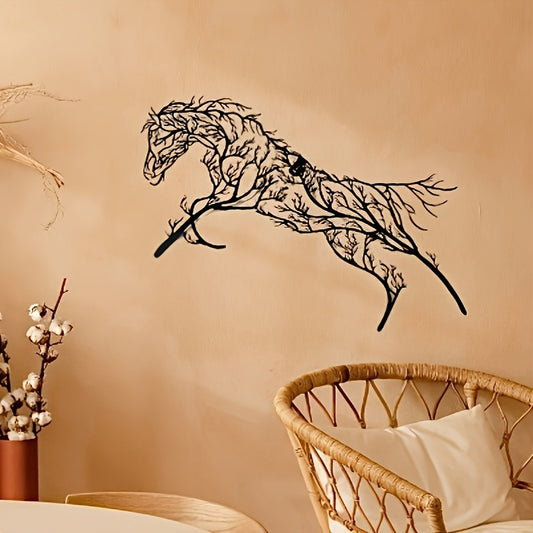 Enhance the rustic charm of your living room, bedroom, study, or outdoor spaces with our Rustic Elegance Iron Horse Branch Wall Decoration! Made with high-quality metal, this horse silhouette craft adds a touch of elegance to any space. Its sturdy design and intricate detailing make it a perfect addition to your home decor.