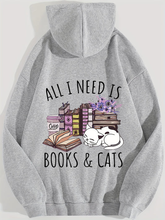 Stay warm and stylish this season with Feline Frenzy's Books & Cats Print Hoodie. This ultra-soft cotton blend hoodie features a unique printed design and is perfect for casual and cold weather wear. Show off your feline love in style with this on-trend and cozy hooded sweatshirt.