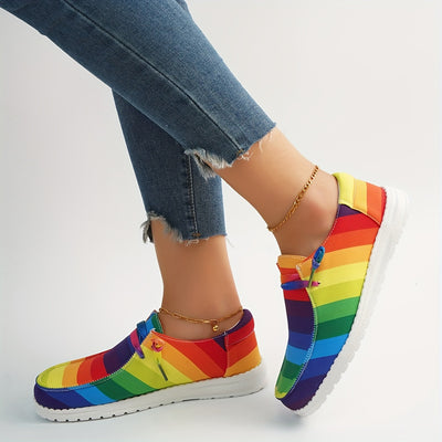 Rainbow Striped Canvas Shoes for Women - Lightweight and Comfortable and Versatile Walking Shoes