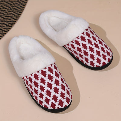 Geometric Bliss: Casual Slip-On Plush Lined Shoes – Comfortable Indoor Home Slippers