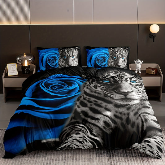 This Leopard Romantic Rose Print Duvet Cover Set is made from 100% polyester for superior comfort and durability. With its luxurious feel, this soft bedding is perfect for a bedroom or guest room. This 3-piece set includes 1 duvet cover and 2 pillowcases. Get a complete look in one easy purchase.