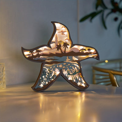 Starfish 3D Wooden Art Carving: Exquisite Home Decor, Art Night Light & Memorable Holiday Gift