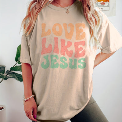 Love Like Jesus Letter Print T-Shirt, Short Sleeve Crew Neck Casual Top For Spring & Summer, Women's Clothing