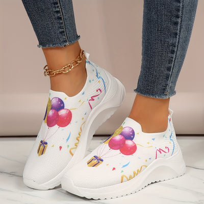 Burst of Style: Women's Balloon Print Platform Sneakers - Casual Slip-On Outdoor Shoes for Comfort and Fashion