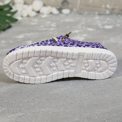 Stylish Purple Leopard Print  Women's Canvas Shoes - Lightweight and Comfortable Lace-Up Walking Shoes