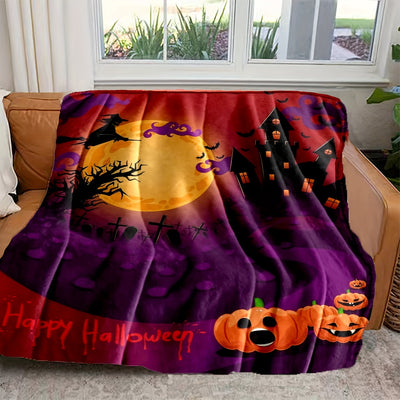 Personalized Halloween Pumpkin Printed Flannel Blanket: Cozy and Soft Throw Blanket for Couch, Bed, Sofa, Camping, and Traveling