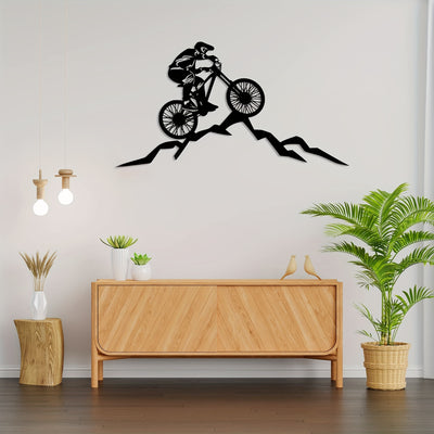 Eye-Catching Mountain Biker Metal Wall Art: Fade-Resistant and Rust-Free Aluminum Composite Wall Decor for Adventurous Spaces