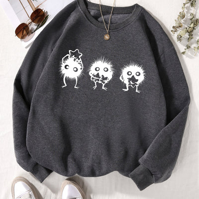 Cozy and Cute: Cartoon Character Print Pullover Sweatshirt for Fall/Winter Women's Fashion