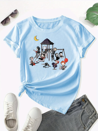 Spooktacular Clubhouse: Halloween Horror Print T-Shirt - Perfect for Spring & Summer!