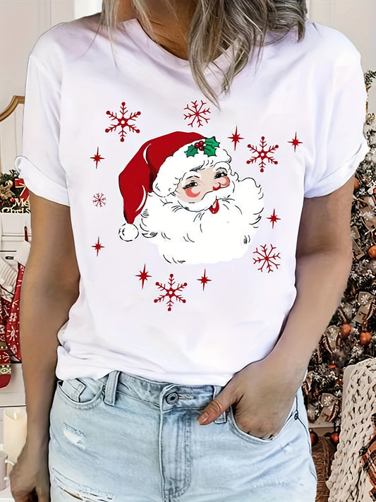 This Festive Christmas Cartoon T-Shirt for Women is a stylish and comfortable top for the Spring/Summer fashion season. It features a crew neck and short sleeves, with an eye-catching cartoon Christmas motif. Crafted with durable breathable fabric, this garment is designed to last.