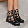 Wild and Cosy: Women's Leopard Print Slip-On Boots with Side Zipper and Non-Slip Platform