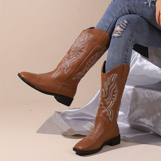 These beautiful embroidered boots add a fashionable Western flair to any outfit. With square toes and chunky heels, they provide cushion, stability, and style that will last for years. The hand-embroidered details add a unique touch to any look.
