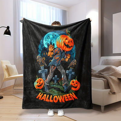 This super soft flannel blanket is sure to bring spooky vibes into your living space year-round. Made of cozy materials, it features a hilarious Pumpkin Man design that will spread Halloween joy all year. Enjoy cozy comfort and a little bit of Halloween fun!