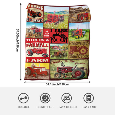 Farm & American Agricultural Car Pattern Flannel Blanket - Soft and Warm for Sofa, Office, Bed, and Travel!